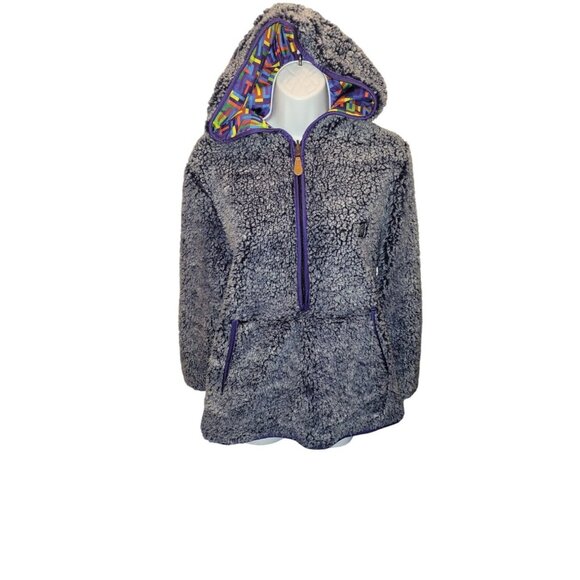 USA Palm Reversible Rainbow Navy Sherpa 1/4 Zip Pullover UNISEX Women MD Mens SM - Picture 4 of 11